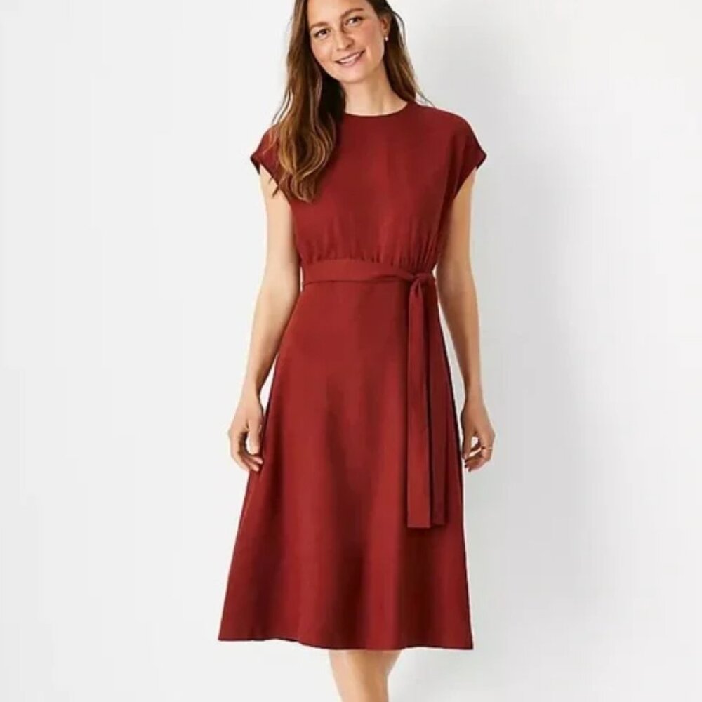 💃🏻 Ann Taylor | Rust Brown Linen Blend Tie-Waist Dress 0